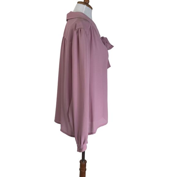 Vintage 1980s Josephine Rose Pink Tie Neck Blouse Xl 16 - Picture 3 of 7